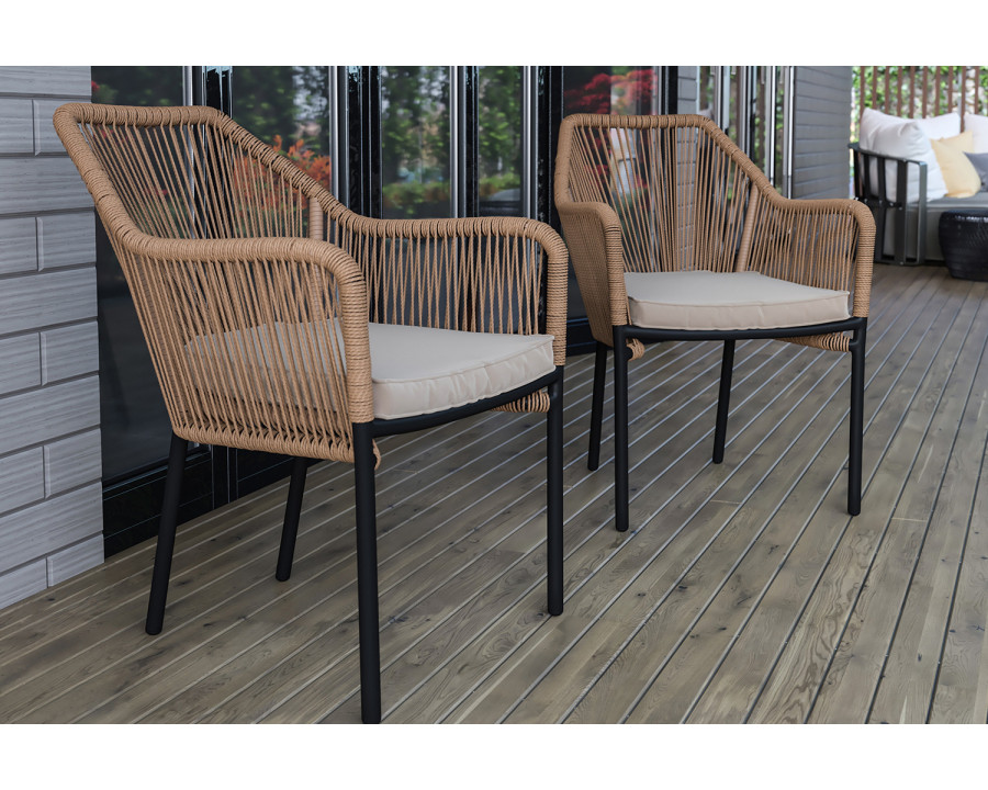 BLNK Kallie All-Weather Woven Stacking Club Chairs with Rounded Arms and Zippered Seat Cushions Set of 2 - Natural/Ivory