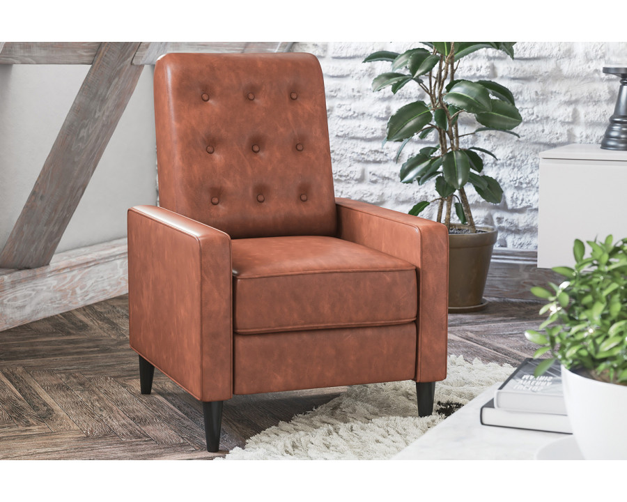 BLNK Ezra LeatherSoft Mid-Century Modern Upholstered Button Tufted Pushback Recliner - Brown