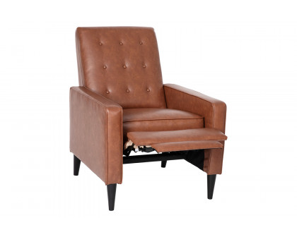 BLNK Ezra LeatherSoft Mid-Century Modern Upholstered Button Tufted Pushback Recliner - Brown