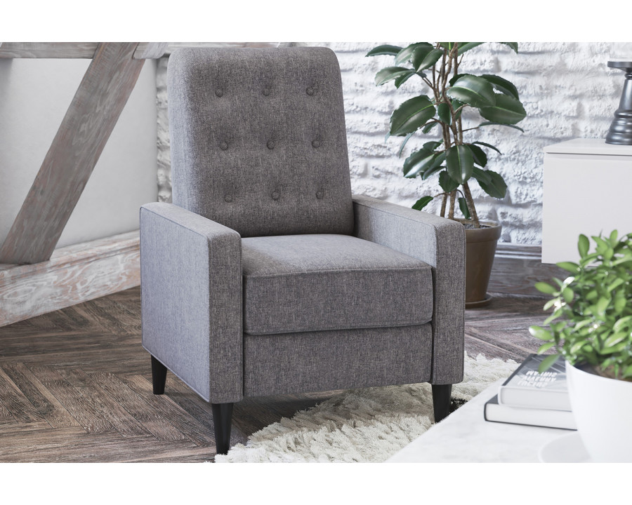 BLNK Ezra Fabric Mid-Century Modern Upholstered Button Tufted Pushback Recliner - Gray