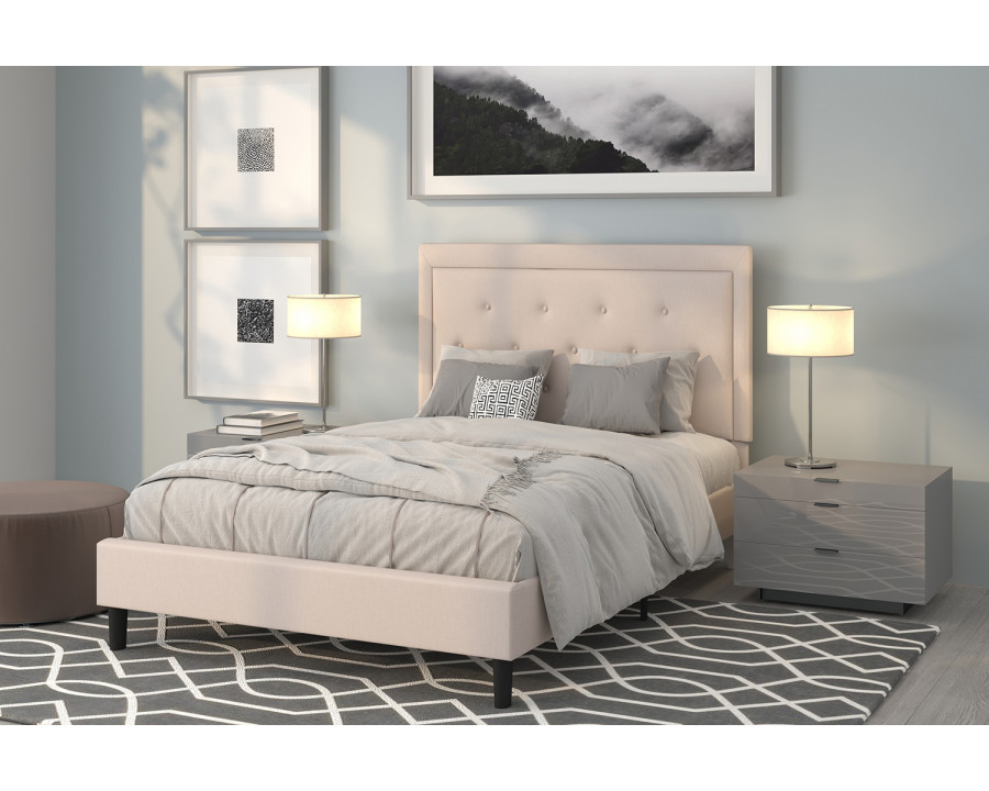 BLNK - Roxbury Tufted Upholstered Platform Bed in Beige Fabric