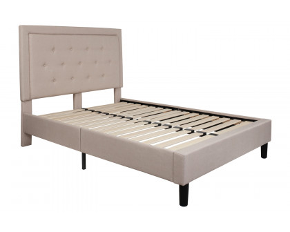 BLNK - Roxbury Tufted Upholstered Platform Bed in Beige Fabric