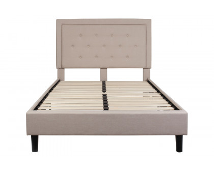 BLNK - Roxbury Tufted Upholstered Platform Bed in Beige Fabric