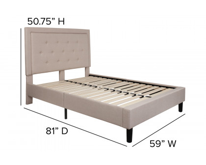 BLNK - Roxbury Tufted Upholstered Platform Bed in Beige Fabric