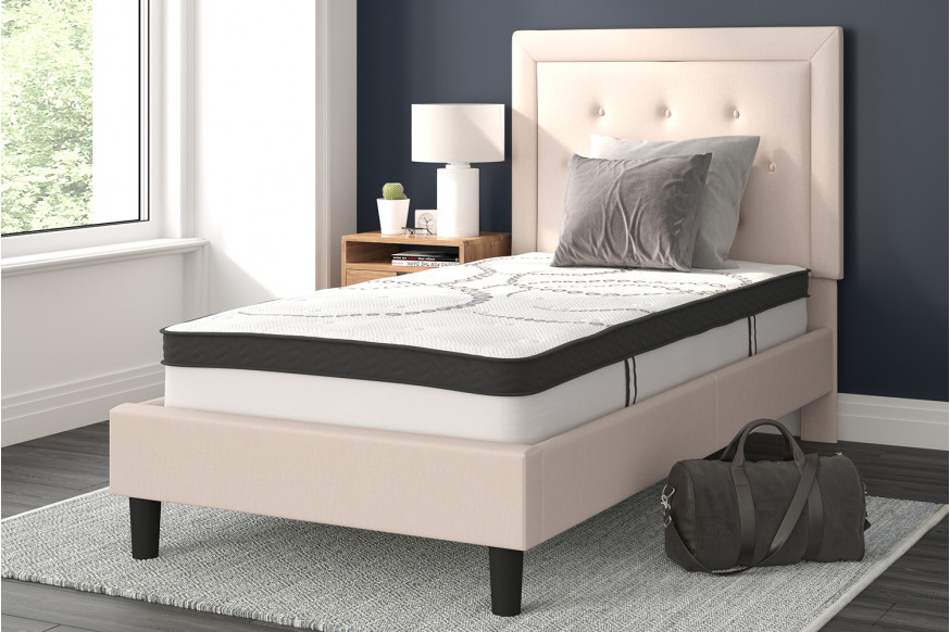 BLNK™ Roxbury Tufted Upholstered Platform Bed with 10" CertiPUR-US Certified Pocket Spring Mattress - Beige, Twin Size