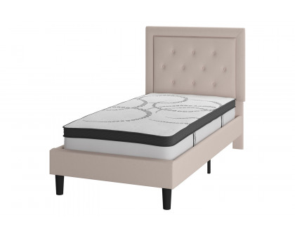 BLNK™ Roxbury Tufted Upholstered Platform Bed with 10" CertiPUR-US Certified Pocket Spring Mattress - Beige, Twin Size