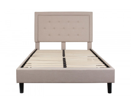 BLNK Roxbury Tufted Upholstered Platform Bed with 10" CertiPUR-US Certified Pocket Spring Mattress - Beige, Full Size