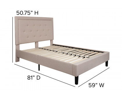 BLNK Roxbury Tufted Upholstered Platform Bed with 10" CertiPUR-US Certified Pocket Spring Mattress - Beige, Full Size