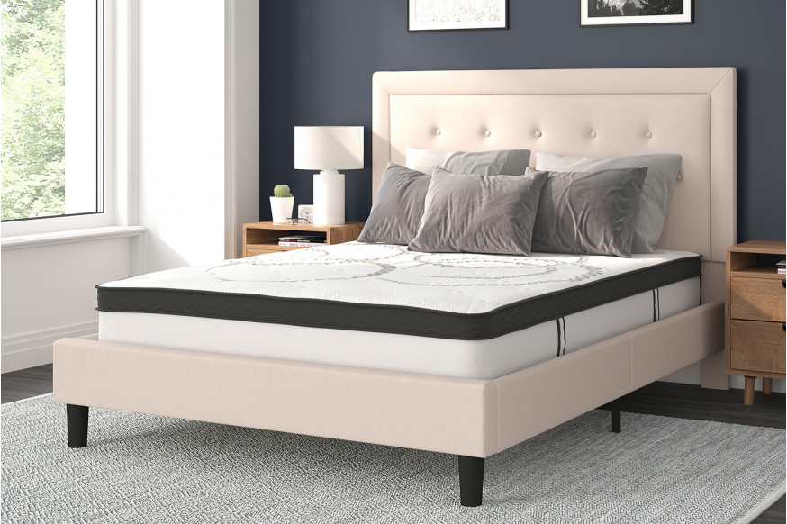 BLNK™ Roxbury Tufted Upholstered Platform Bed with 10" CertiPUR-US Certified Pocket Spring Mattress - Beige, Queen Size