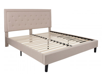 BLNK Roxbury Tufted Upholstered Platform Bed with 10" CertiPUR-US Certified Pocket Spring Mattress - Beige, King Size