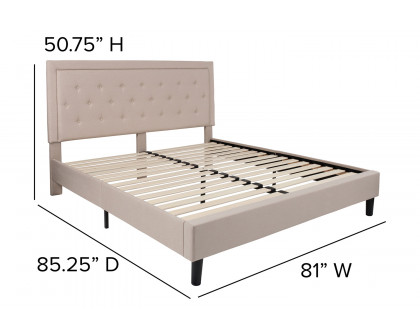 BLNK Roxbury Tufted Upholstered Platform Bed with 10" CertiPUR-US Certified Pocket Spring Mattress - Beige, King Size