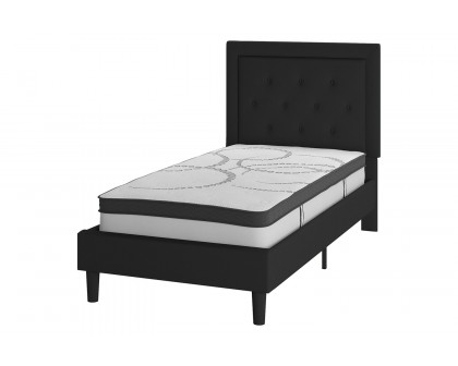 BLNK Roxbury Tufted Upholstered Platform Bed with 10" CertiPUR-US Certified Pocket Spring Mattress - Black, Twin Size