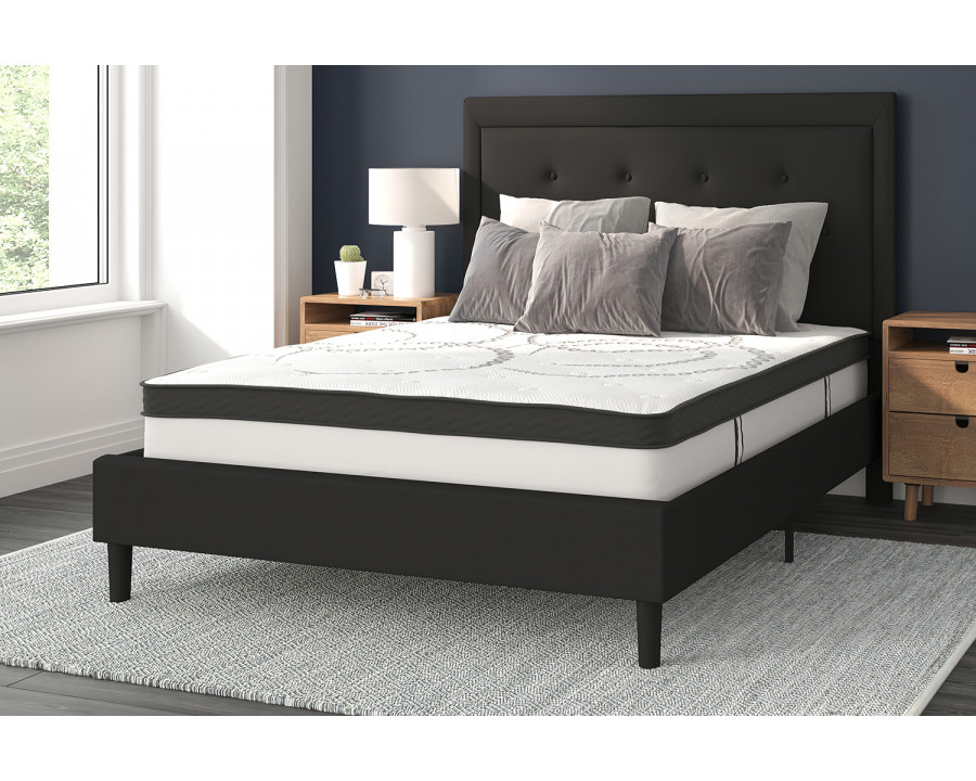 BLNK Roxbury Tufted Upholstered Platform Bed with 10" CertiPUR-US Certified Pocket Spring Mattress - Black, Full Size