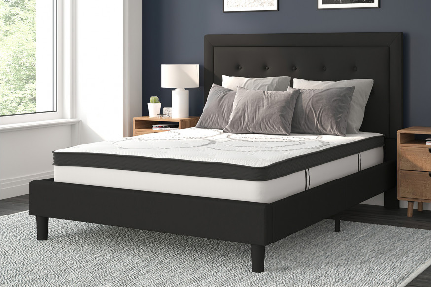 BLNK™ Roxbury Tufted Upholstered Platform Bed with 10" CertiPUR-US Certified Pocket Spring Mattress - Black, Queen Size