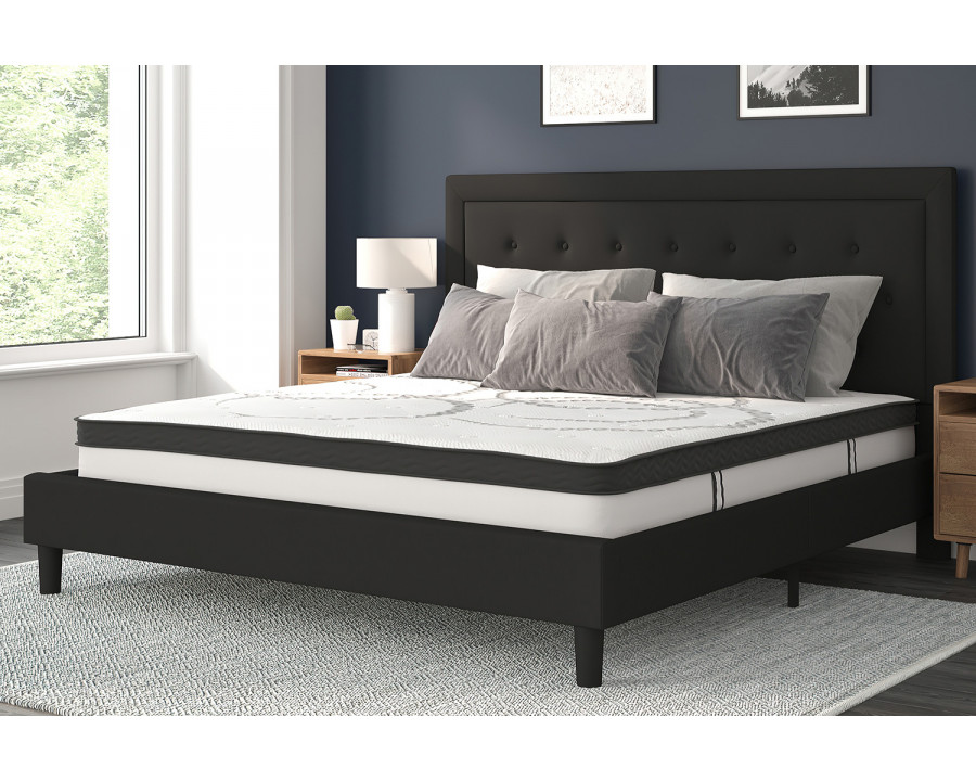 BLNK Roxbury Tufted Upholstered Platform Bed with 10" CertiPUR-US Certified Pocket Spring Mattress - Black, King Size