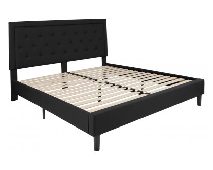 BLNK Roxbury Tufted Upholstered Platform Bed with 10" CertiPUR-US Certified Pocket Spring Mattress - Black, King Size