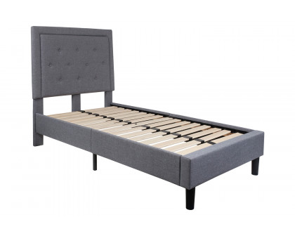 BLNK Roxbury Tufted Upholstered Platform Bed with 10" CertiPUR-US Certified Pocket Spring Mattress - Light Gray, Twin Size