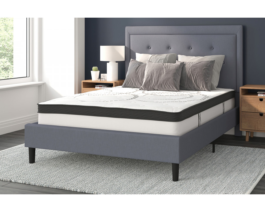 BLNK Roxbury Tufted Upholstered Platform Bed with 10" CertiPUR-US Certified Pocket Spring Mattress - Light Gray, Full Size