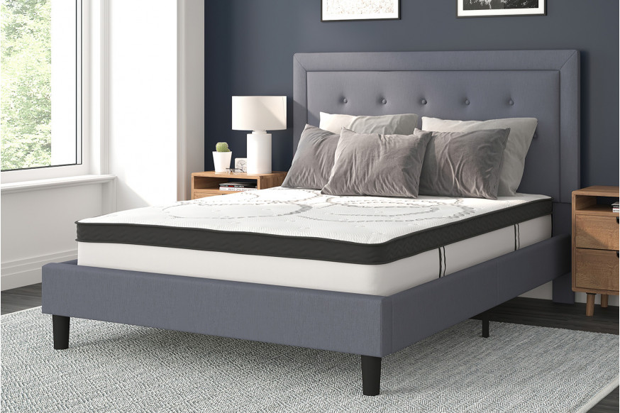 BLNK™ Roxbury Tufted Upholstered Platform Bed with 10" CertiPUR-US Certified Pocket Spring Mattress - Light Gray, Queen Size