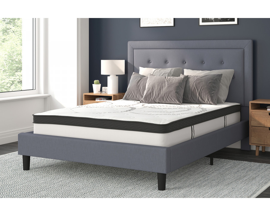 BLNK Roxbury Tufted Upholstered Platform Bed with 10" CertiPUR-US Certified Pocket Spring Mattress - Light Gray, Queen Size