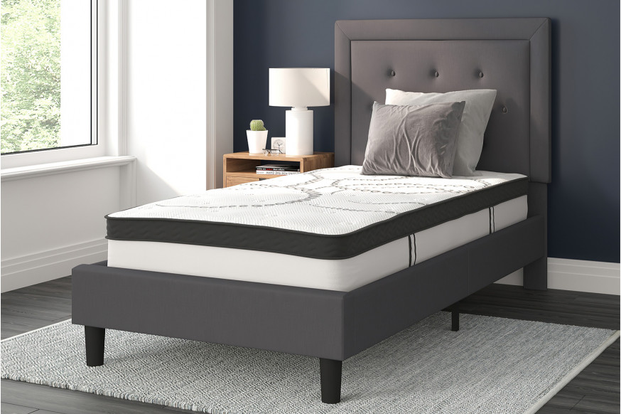 BLNK™ Roxbury Tufted Upholstered Platform Bed with 10" CertiPUR-US Certified Pocket Spring Mattress - Dark Gray, Twin Size