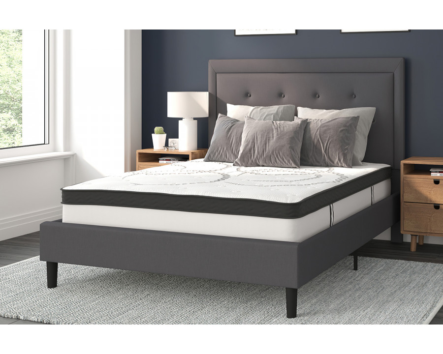 BLNK Roxbury Tufted Upholstered Platform Bed with 10" CertiPUR-US Certified Pocket Spring Mattress - Dark Gray, Full Size