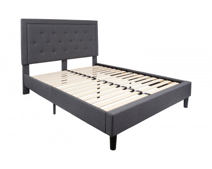 BLNK Roxbury Tufted Upholstered Platform Bed with 10" CertiPUR-US Certified Pocket Spring Mattress - Dark Gray, Queen Size