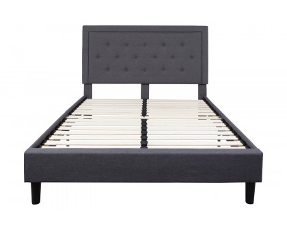 BLNK Roxbury Tufted Upholstered Platform Bed with 10" CertiPUR-US Certified Pocket Spring Mattress - Dark Gray, Queen Size