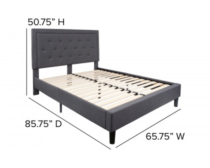 BLNK Roxbury Tufted Upholstered Platform Bed with 10" CertiPUR-US Certified Pocket Spring Mattress - Dark Gray, Queen Size