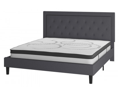 BLNK Roxbury Tufted Upholstered Platform Bed with 10" CertiPUR-US Certified Pocket Spring Mattress - Dark Gray, King Size