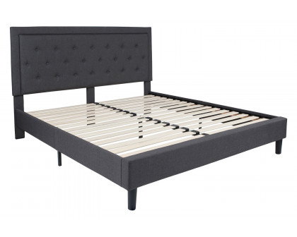 BLNK Roxbury Tufted Upholstered Platform Bed with 10" CertiPUR-US Certified Pocket Spring Mattress - Dark Gray, King Size