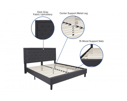 BLNK Roxbury Tufted Upholstered Platform Bed with 10" CertiPUR-US Certified Pocket Spring Mattress - Dark Gray, King Size