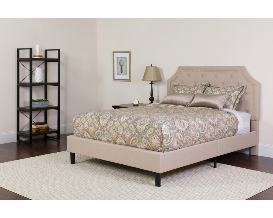 BLNK Brighton Tufted Upholstered Platform Bed with Memory Foam Mattress - Beige, Twin Size