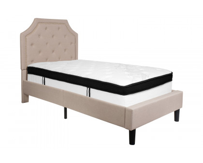 BLNK Brighton Tufted Upholstered Platform Bed with Memory Foam Mattress - Beige, Twin Size