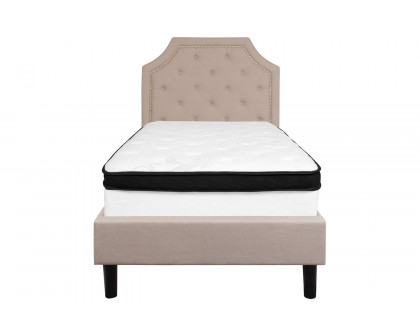 BLNK Brighton Tufted Upholstered Platform Bed with Memory Foam Mattress - Beige, Twin Size