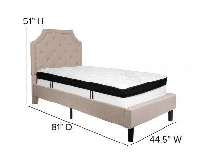 BLNK Brighton Tufted Upholstered Platform Bed with Memory Foam Mattress - Beige, Twin Size