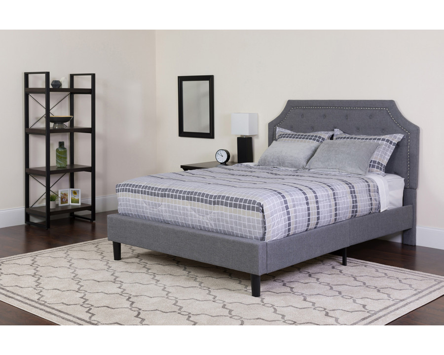 BLNK Brighton Tufted Upholstered Platform Bed with Memory Foam Mattress - Light Gray, Full Size