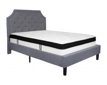 BLNK Brighton Tufted Upholstered Platform Bed with Memory Foam Mattress - Light Gray, Full Size