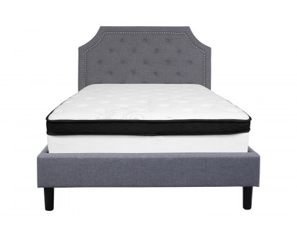 BLNK Brighton Tufted Upholstered Platform Bed with Memory Foam Mattress - Light Gray, Full Size