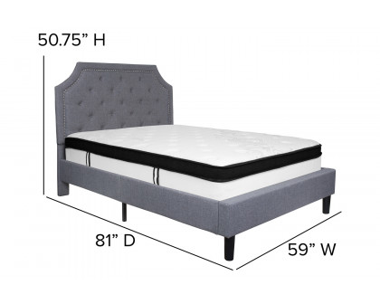 BLNK Brighton Tufted Upholstered Platform Bed with Memory Foam Mattress - Light Gray, Full Size