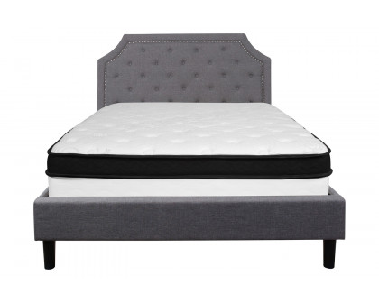 BLNK Brighton Tufted Upholstered Platform Bed with Memory Foam Mattress - Light Gray, Queen Size