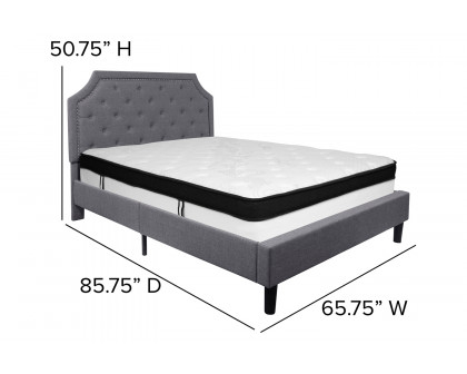 BLNK Brighton Tufted Upholstered Platform Bed with Memory Foam Mattress - Light Gray, Queen Size