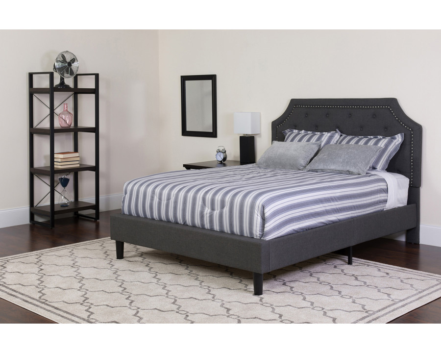 BLNK Brighton Tufted Upholstered Platform Bed with Memory Foam Mattress - Dark Gray, Twin Size