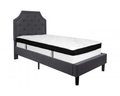 BLNK Brighton Tufted Upholstered Platform Bed with Memory Foam Mattress - Dark Gray, Twin Size