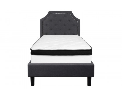 BLNK Brighton Tufted Upholstered Platform Bed with Memory Foam Mattress - Dark Gray, Twin Size