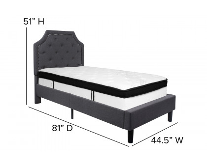 BLNK Brighton Tufted Upholstered Platform Bed with Memory Foam Mattress - Dark Gray, Twin Size