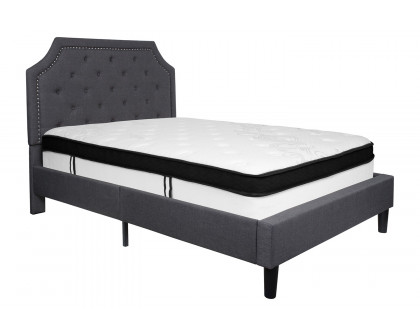 BLNK Brighton Tufted Upholstered Platform Bed with Memory Foam Mattress - Dark Gray, Full Size