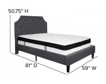 BLNK Brighton Tufted Upholstered Platform Bed with Memory Foam Mattress - Dark Gray, Full Size