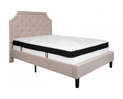 BLNK Brighton Tufted Upholstered Platform Bed with Memory Foam Mattress - Beige, Full Size