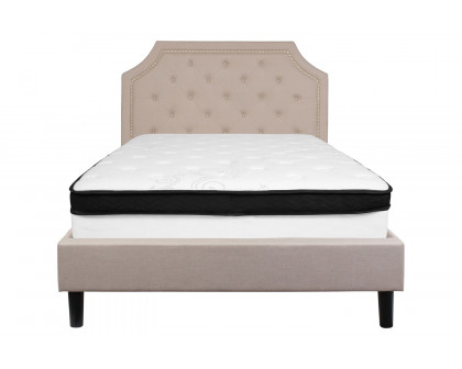 BLNK Brighton Tufted Upholstered Platform Bed with Memory Foam Mattress - Beige, Full Size